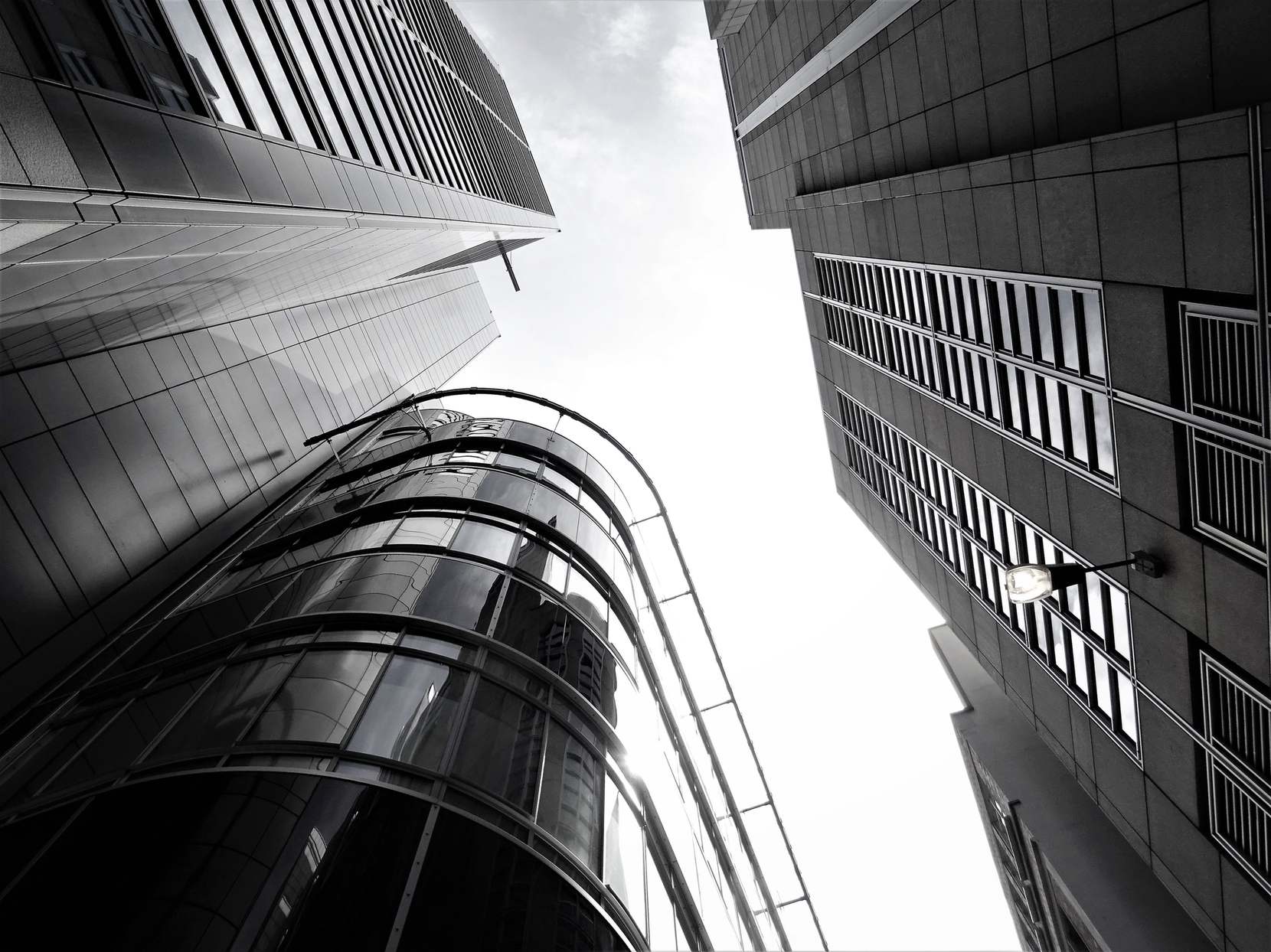 Modern office buildings along a city street
